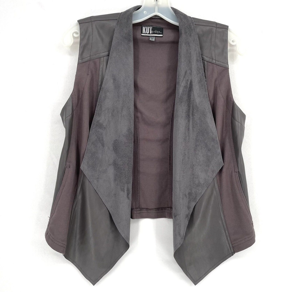 Kut From The Kloth Women Light Vest Gray Size Small Open High Low‎ Faux Leather